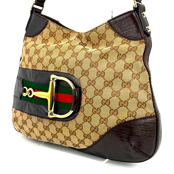 Authentic Gucci GG Shoulder Bag Sherry Line Horsebit Brown - Picture 2 of 9